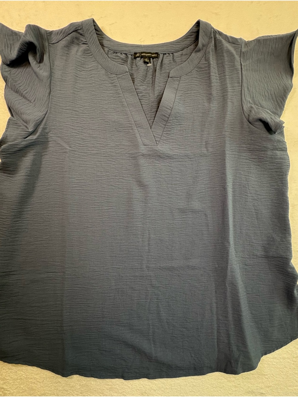 Adrianna Papell 1X Blue Flutter Sleeve Split Neck Blouse Crinkle Polyester Top - Picture 5 of 15